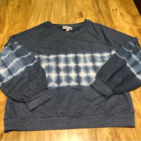 Knox Rose Grey Blue Geometric Pullover Sweater Wide Cuffed Sleeve Womens Large - Picture 1 of 7